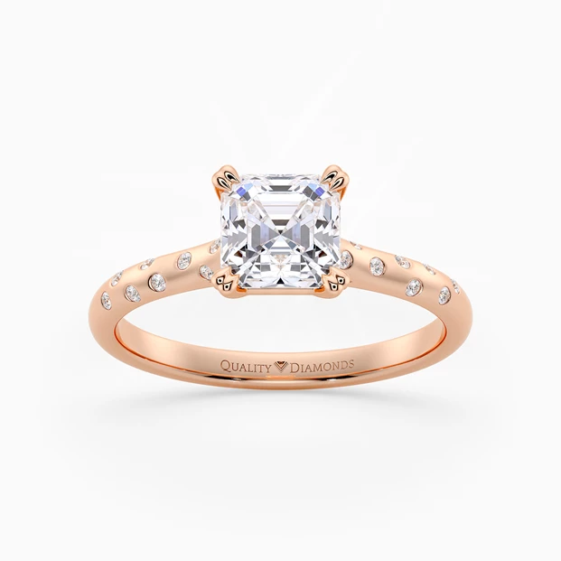 Diamond Set Asscher Ettore Diamond Ring in 9K Rose Gold