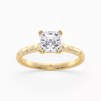Diamond Set Asscher Ettore Diamond Ring in 9K Yellow Gold
