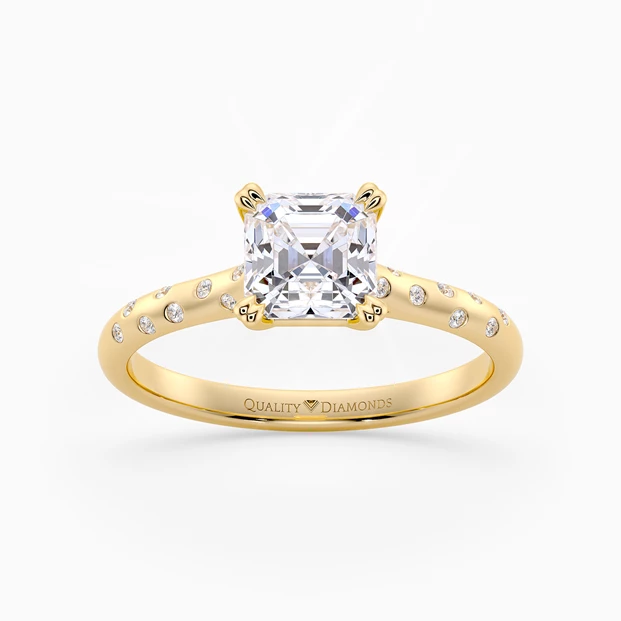 Diamond Set Asscher Ettore Diamond Ring in 9K Yellow Gold