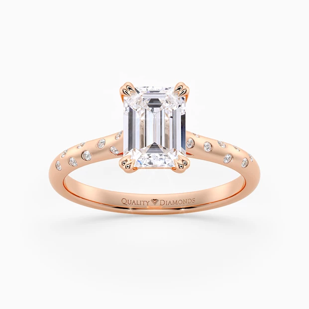 Diamond Set Emerald Ettore Diamond Ring in 9K Rose Gold