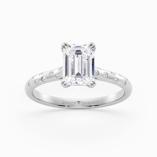 Diamond Set Emerald Ettore Diamond Ring in 18K White Gold