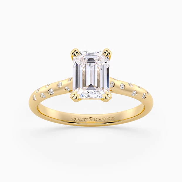 Diamond Set Emerald Ettore Diamond Ring in 18K Yellow Gold