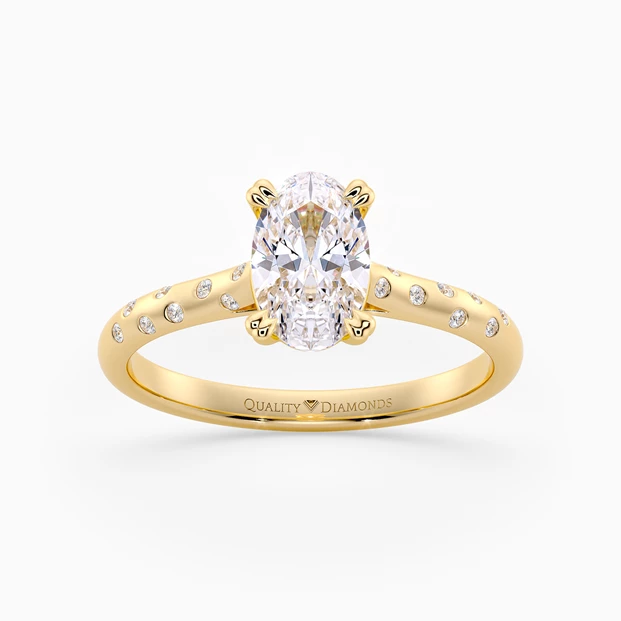 Diamond Set Oval Ettore Diamond Ring in 18K Yellow Gold