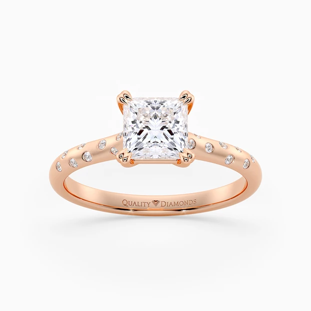 Diamond Set Princess Ettore Diamond Ring in 9K Rose Gold