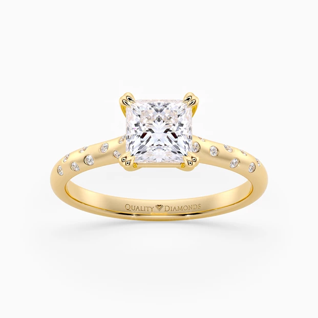 Diamond Set Princess Ettore Diamond Ring in 18K Yellow Gold
