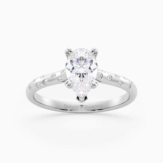 Diamond Set Pear Ettore Diamond Ring in 18K White Gold
