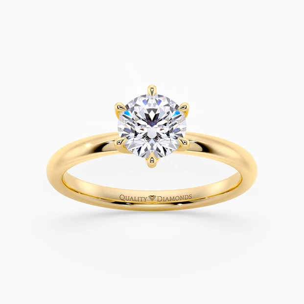 Six Claw Round Brilliant Abbraccio Diamond Ring in 18K Yellow Gold