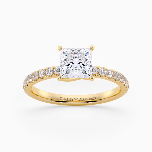 Diamond Set Princess Abbraccio Diamond Ring in 9K Yellow Gold