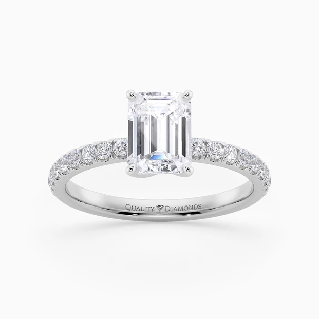Diamond Set Emerald Abbracio Diamond Ring in 18K White Gold