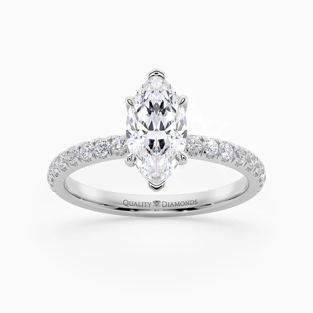 Diamond Set Six Claw Marquise Abbraccio Diamond Ring in 18K White Gold