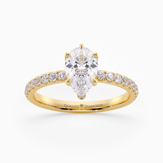 Diamond Set Six Claw Pear Abbraccio Diamond Ring in 18K Yellow Gold