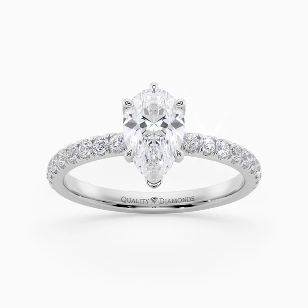 Diamond Set Six Claw Pear Abbraccio Diamond Ring in Palladium