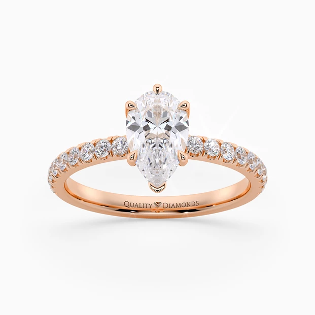 Diamond Set Six Claw Pear Abbraccio Diamond Ring in 18K Rose Gold