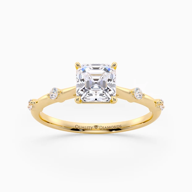 Diamond Set Asscher Carys Diamond Ring in 9K Yellow Gold