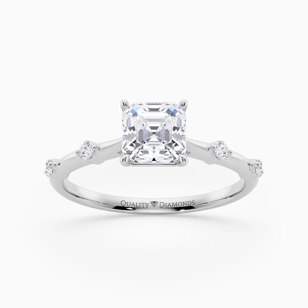 Diamond Set Asscher Carys Diamond Ring in 9K White Gold