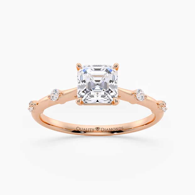 Diamond Set Asscher Carys Diamond Ring in 9K Rose Gold