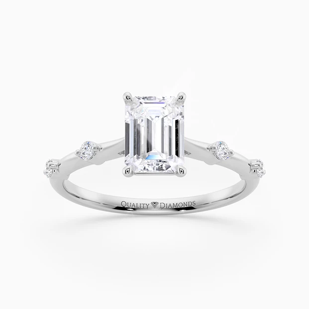 Diamond Set Emerald Carys Diamond Ring in 18K White Gold