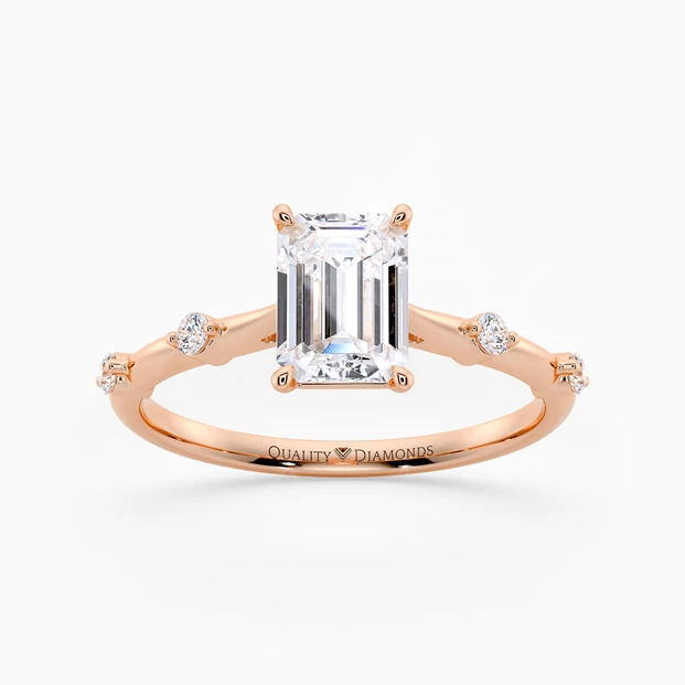 Diamond Set Emerald Carys Diamond Ring in 18K Rose Gold