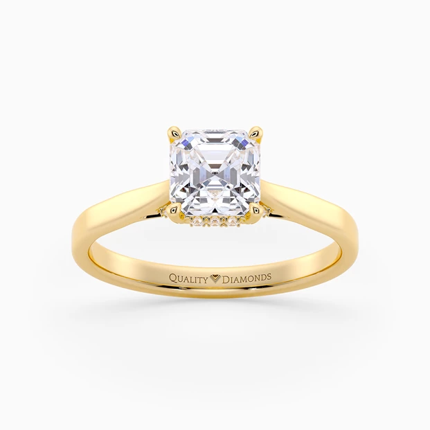 Diamond Set Asscher Clara Diamond Ring in 18K Yellow Gold