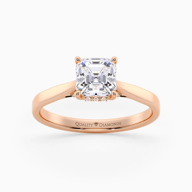 Diamond Set Asscher Clara Diamond Ring in 9K Rose Gold