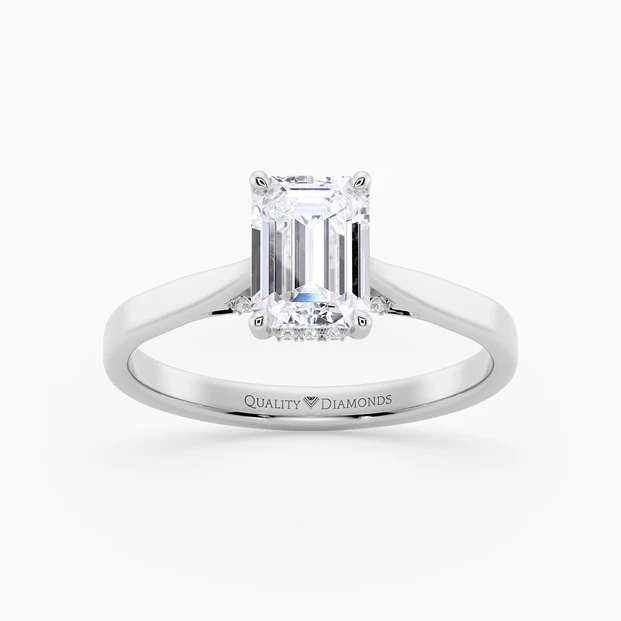 Diamond Set Emerald Clara Diamond Ring in 9K White Gold