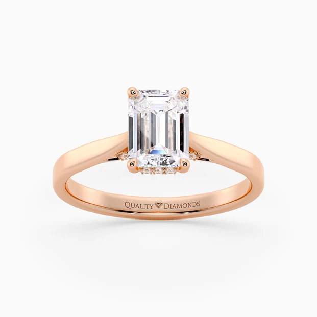 Diamond Set Emerald Clara Diamond Ring in 9K Rose Gold