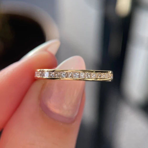 Full Channel Set Princess Cut Diamond 14ct Yellow Gold 2.5mm Wedding Ring main image 0