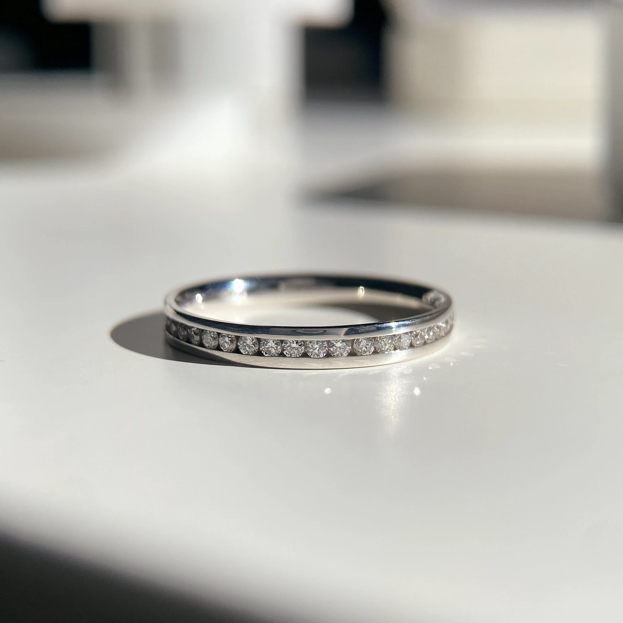 18K White Gold 2.5mm Half Channel set Diamond Ring