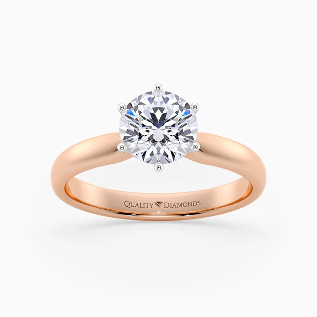 Six Claw Round Brilliant Amia Diamond Ring in 9K Rose Gold