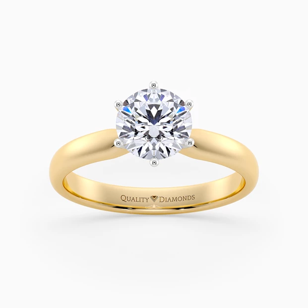 Six Claw Round Brilliant Amia Diamond Ring in 18K Yellow Gold