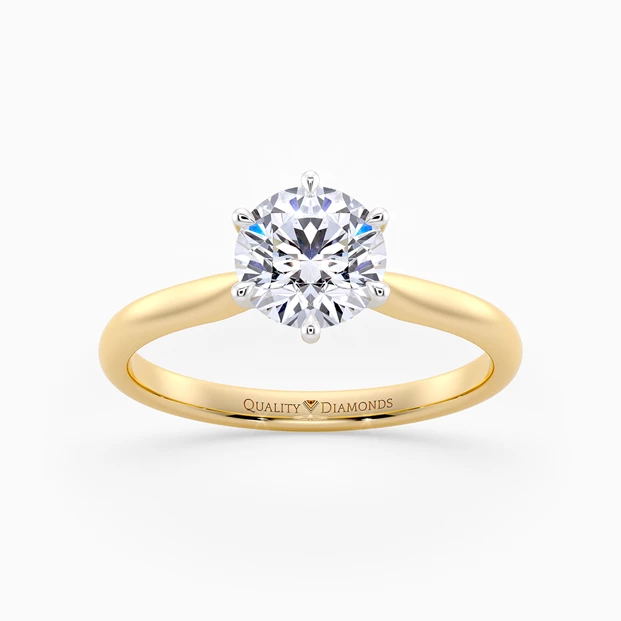 Six Claw Round Brilliant Beau Diamond Ring in 9K Yellow Gold
