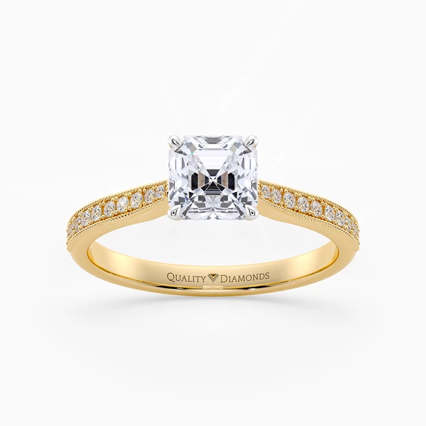 Diamond Set Asscher Beau Diamond Ring in 9K Yellow Gold