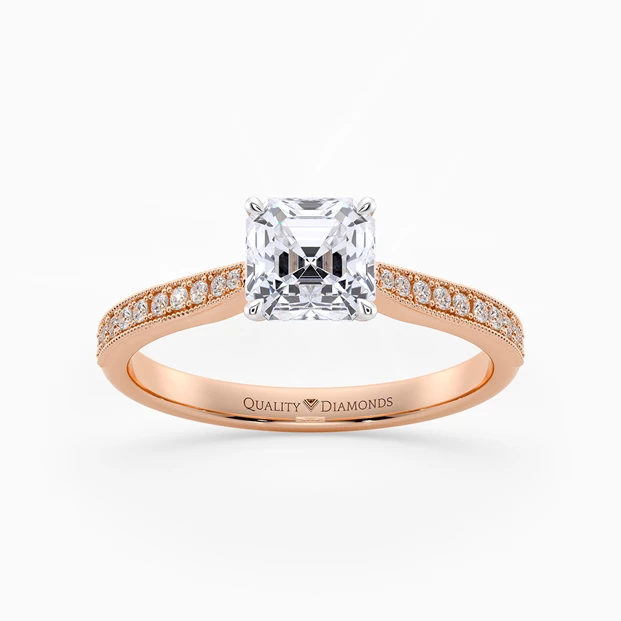 Diamond Set Asscher Beau Diamond Ring in 9K Rose Gold