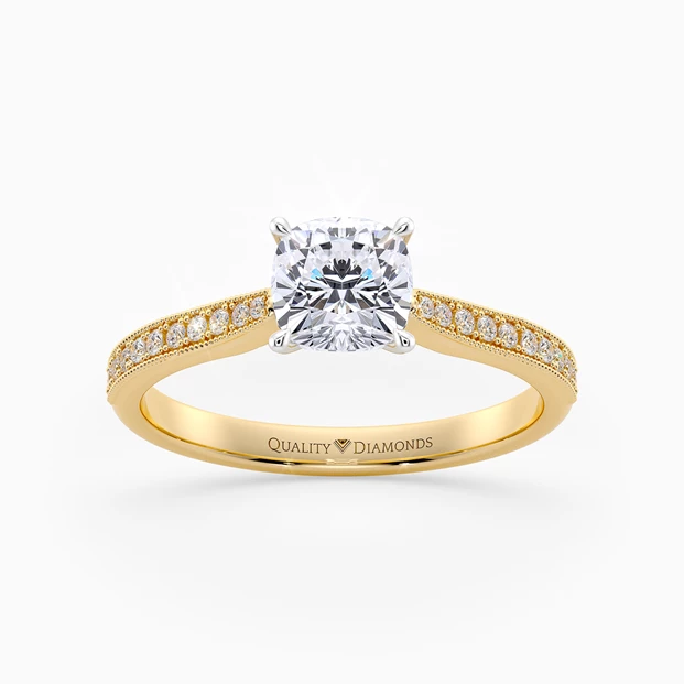 Diamond Set Cushion Beau Diamond Ring in 9K Yellow Gold