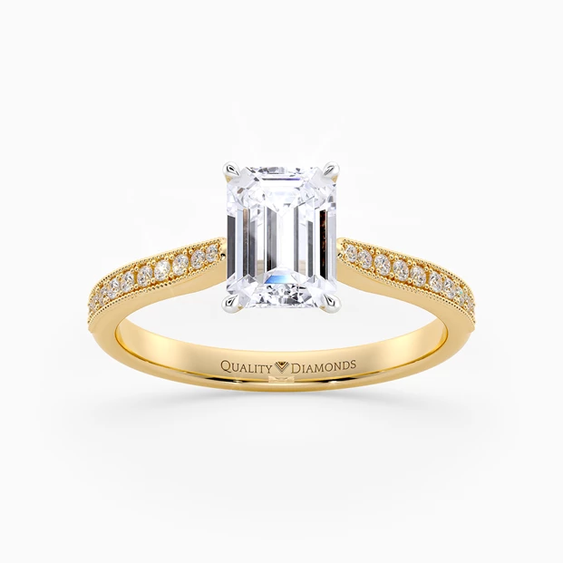 Diamond Set Emerald Beau Diamond Ring in 9K Yellow Gold