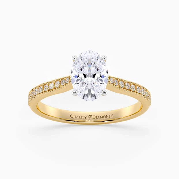 Diamond Set Oval Beau Diamond Ring in 18K Yellow Gold