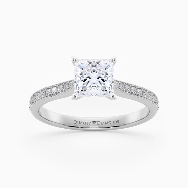 Diamond Set Princess Beau Diamond Ring in 18K White Gold