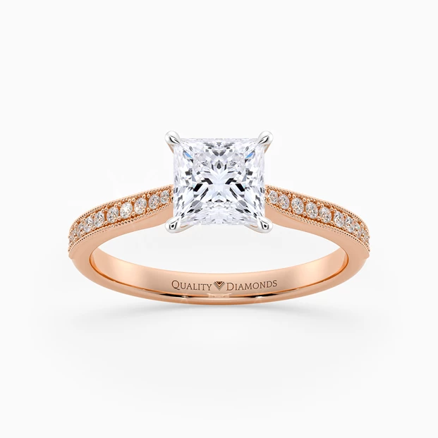 Diamond Set Princess Beau Diamond Ring in 9K Rose Gold