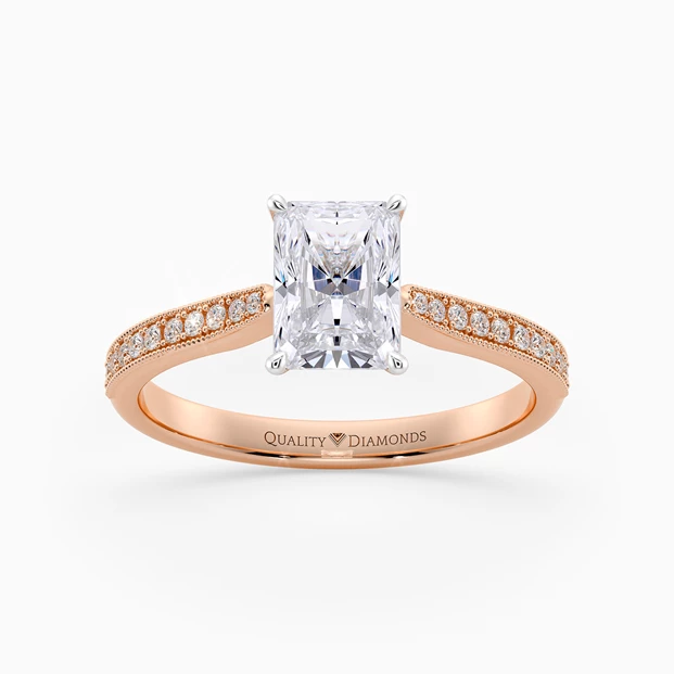 Diamond Set Radiant Beau Diamond Ring in 9K Rose Gold