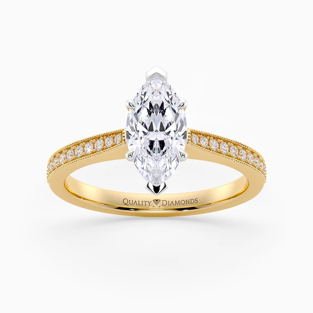 Six Claw Diamond Set Marquise Beau Diamond Ring in 18K Yellow Gold