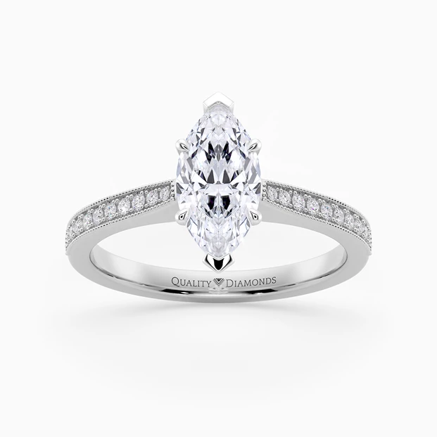 Six Claw Diamond Set Marquise Beau Diamond Ring in 9K White Gold