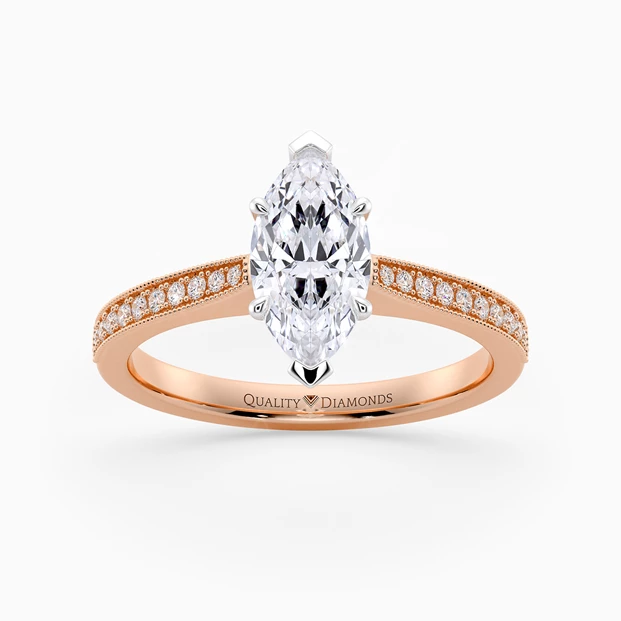 Six Claw Diamond Set Marquise Beau Diamond Ring in 18K Rose Gold