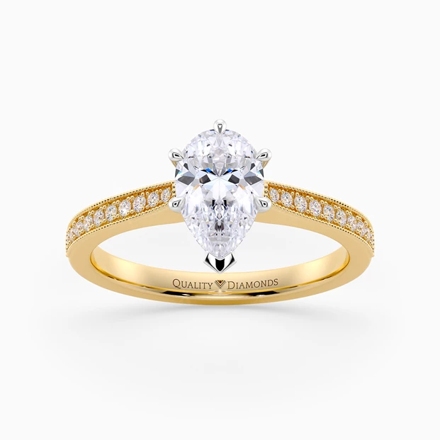 Six Claw Diamond Set Pear Beau Diamond Ring in 18K Yellow Gold