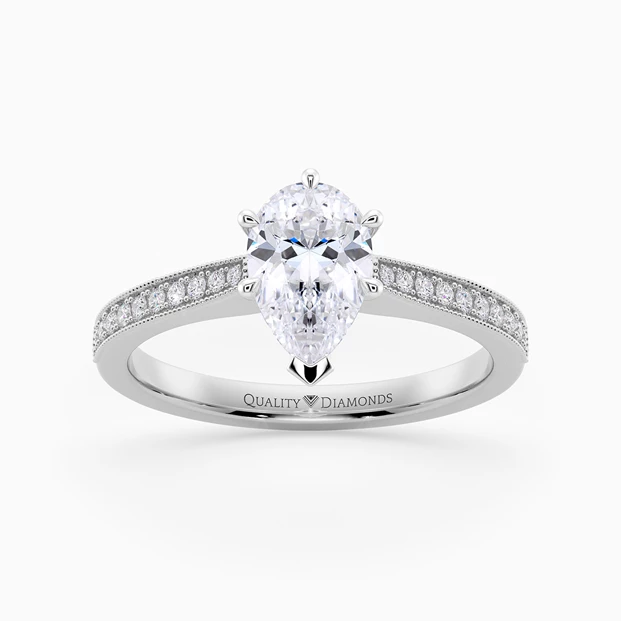Six Claw Diamond Set Pear Beau Diamond Ring in Palladium