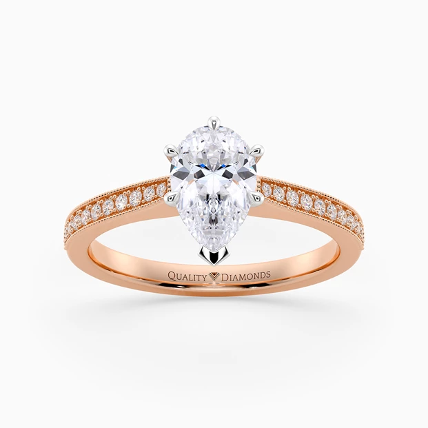 Six Claw Diamond Set Pear Beau Diamond Ring in 18K Rose Gold