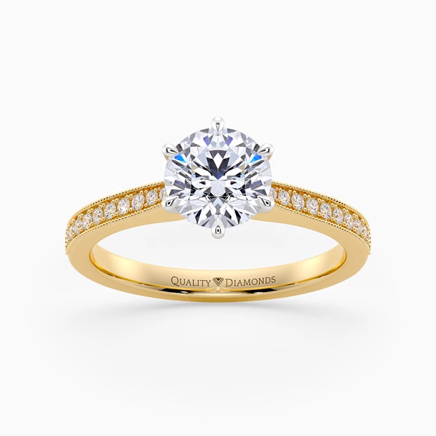 Six Claw Diamond Set Round Brilliant Beau Diamond Ring in 18K Yellow Gold