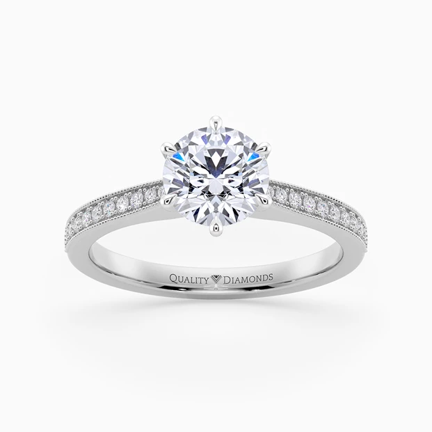 Six Claw Diamond Set Round Brilliant Beau Diamond Ring in 18K White Gold