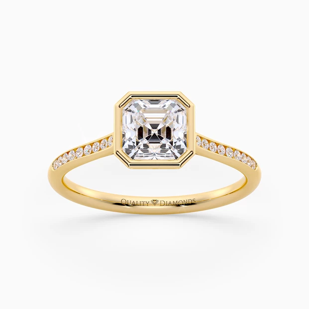 Diamond Set Asscher Carina Diamond Ring in 9K Yellow Gold