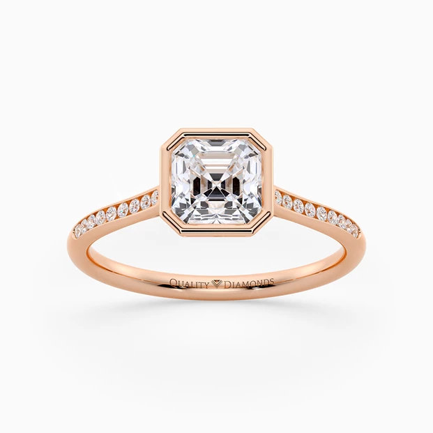 Diamond Set Asscher Carina Diamond Ring in 18K Rose Gold