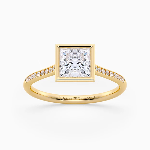 Diamond Set Princess Carina Diamond Ring in 9K Yellow Gold